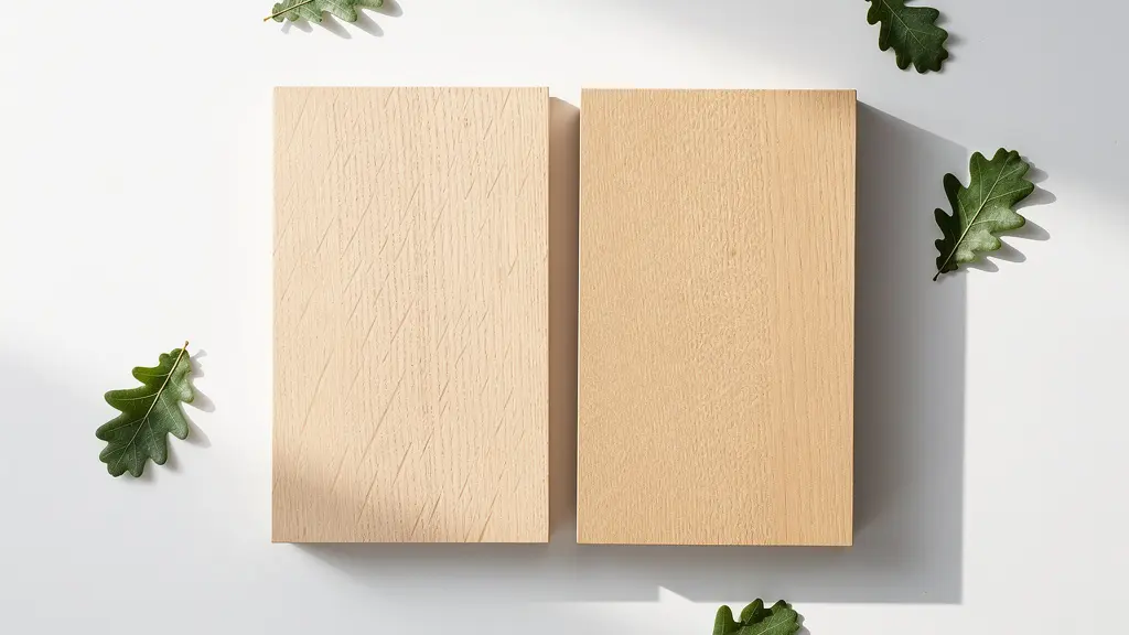 Wide shot comparing American and European oak wood samples side by side