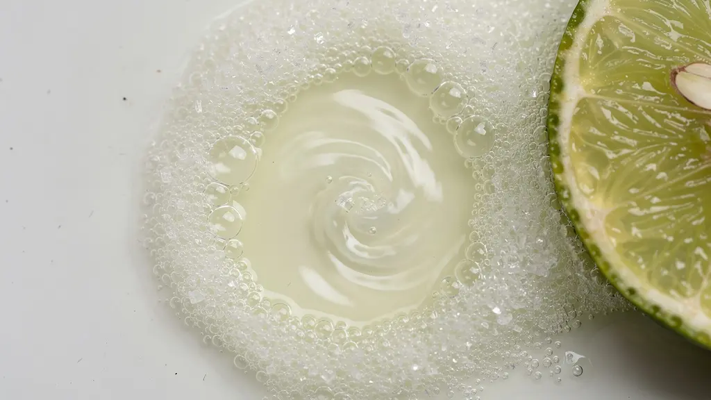 Extreme close-up of lime juice meeting sugar syrup creating perfect balance