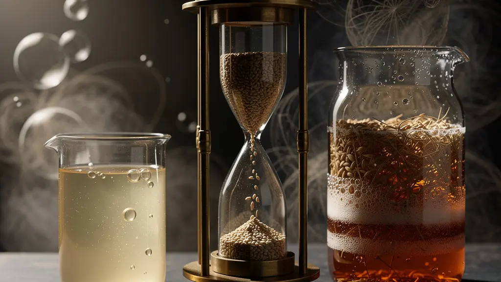 Comparison of short and long fermentation processes in distilling showing time progression and flavor development