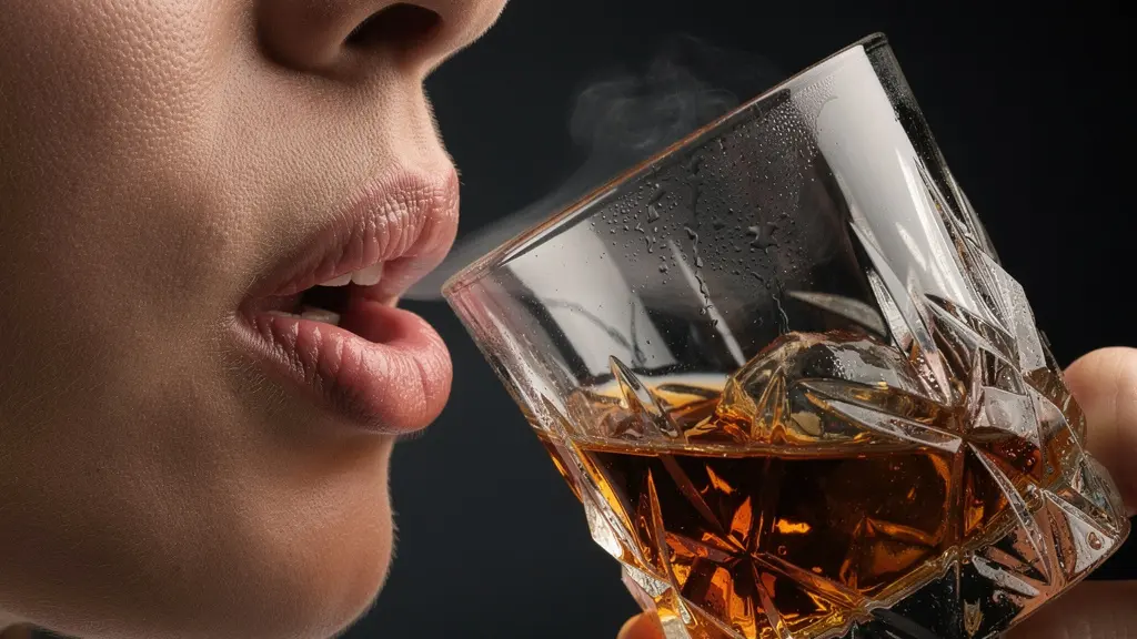 Close-up profile demonstrating correct mouth-open breathing position for spirit nosing