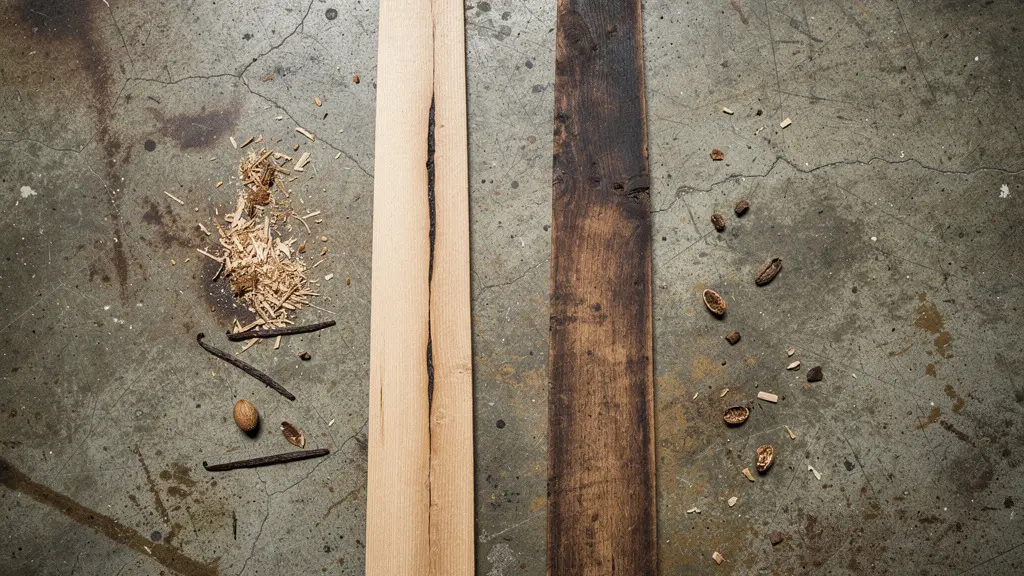 Visual comparison of compound concentration in virgin versus ex-bourbon oak