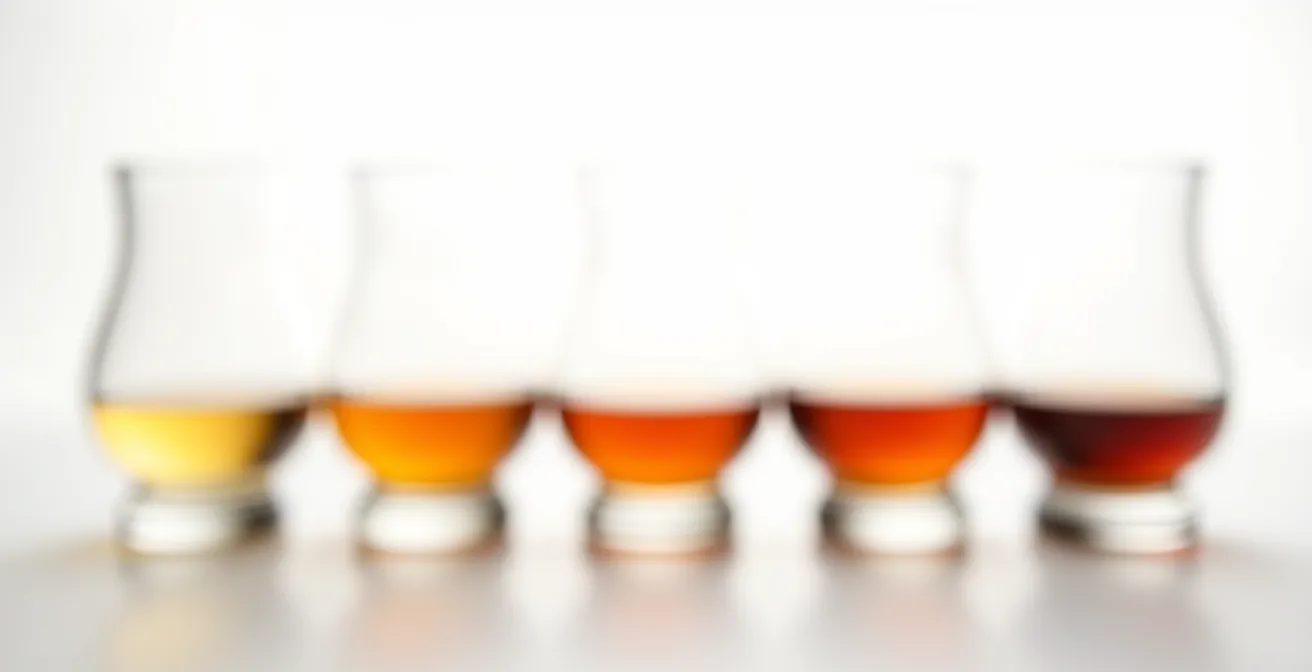 Visual representation of whisky color evolution during sherry cask finishing process